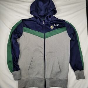 Ultra Game Utah Jazz Full Zip Hoodie Jacket Gray Navy Blue Green Small